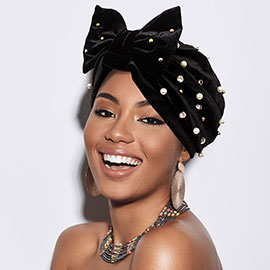 Pearl Stone Embellished Bow Pointed Velvet Turban Hat