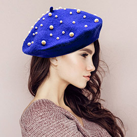 Pearl Embellished Tam Beret Hat