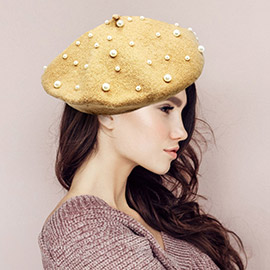 Pearl Embellished Tam Beret Hat