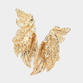 Abstract Textured Metal Leaf Clip On Earrings