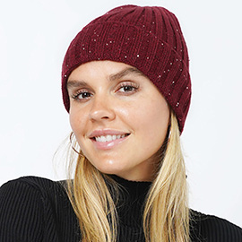 Sequin Knit Beanie Hat