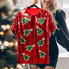 Christmas Tree Sequin Jersey Top