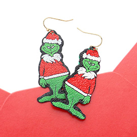 Glittered Grinch Printed Dangle Earrings