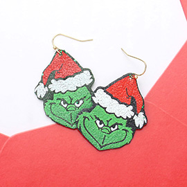 Glittered Grinch Printed Dangle Earrings