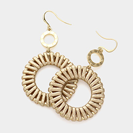 Faux Leather Wrapped Disc Dangle Earrings