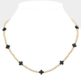 Cross Pointed Metal Ball Beaded Necklace