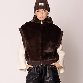 Faux Fur Rib Sleeve Vest