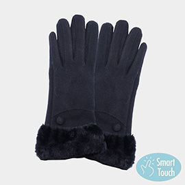 Fuzzy Fur Collar Faux Suede Smart Touch Gloves