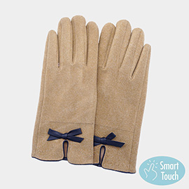 Bow Pointed Faux Suede Smart Touch Gloves