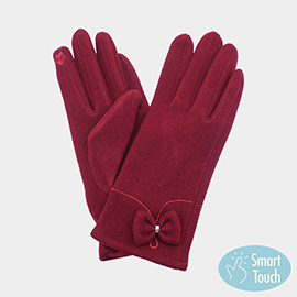 Bow Pointed Faux Suede Smart Touch Gloves