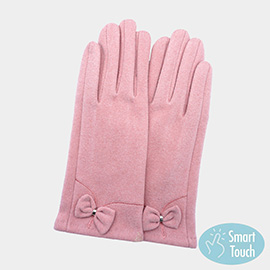 Bow Pointed Faux Suede Smart Touch Gloves