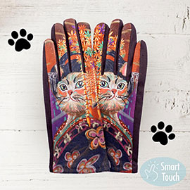 Cat Printed Smart Touch Gloves