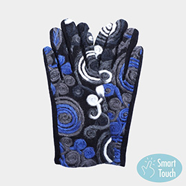 Abstract Swirl Yarn Embroidered Smart Touch Gloves