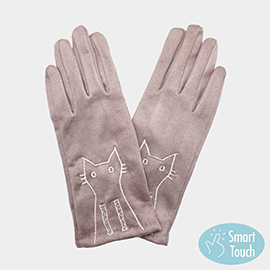 Cat Pointed Faux Suede Smart Touch Gloves