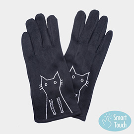 Cat Pointed Faux Suede Smart Touch Gloves