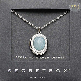 SECRET BOX_Sterling Silver Dipped Natural Stone Locket Pendant Necklace