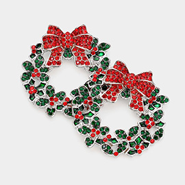 Stone Embellished Christmas Wreath Earrings