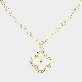 14K Gold Plated Mother Of Pearl Quatrefoil Pendant Necklace