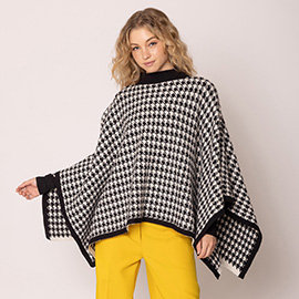 Houndstooth Knit Poncho