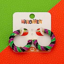 Enamel Halloween Twisted Hoop Earrings