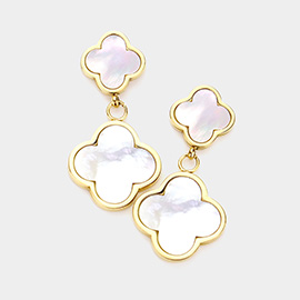 Stainless Steel Quatrefoil Link Dangle Earrings