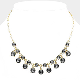 Round Glass Stone Cluster Bib Necklace