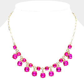 Round Glass Stone Cluster Bib Necklace