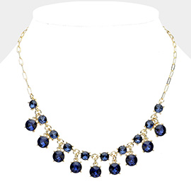 Round Glass Stone Cluster Bib Necklace