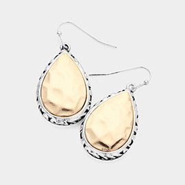 Antique Metal Hammered Teardrop Dangle Earrings