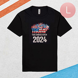 Large - Bling Studded TRUMP 2024 Message Accented T-shirt