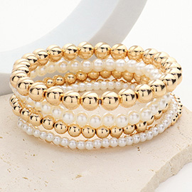 5PCS - Metal Ball Pearl Beaded Stretch Multi Layered Bracelets