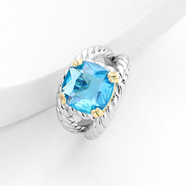 Cushion Cut CZ Stone Accented Twisted Rope Ring