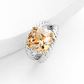 Cushion Cut CZ Stone Accented Twisted Rope Ring