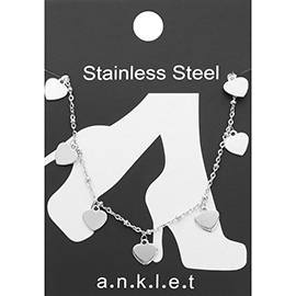 Stainless Steel Heart Charm Station Anklet