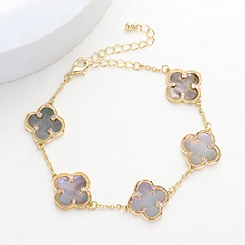 Brass Metal Mother Of Pearl Quatrefoil Station Bracelet