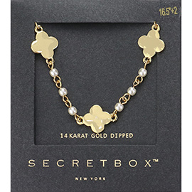 SECRET BOX_14K Gold Dipped Quatrefoil Pearl Link Necklace