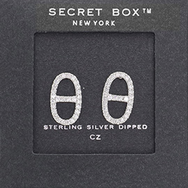 SECRET BOX_Sterling Silver Dipped CZ Stone Paved Double D Stud Earrings