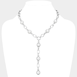 Pearl Bezel Station Y Shaped Necklace