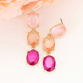 Oval Glass Stone Link Dropdown Earrings