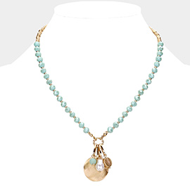 Pearl Metal Medal Pendant Faceted Beaded Necklace