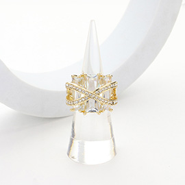 Gold Plated CZ Stone Embellished Stretch Ring