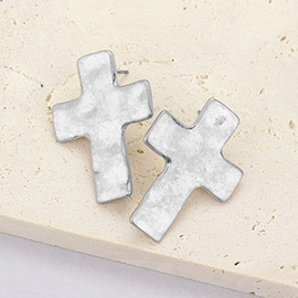 Silver Dipped Hammered Matte Metal Cross Earrings