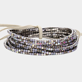 12PCS - Ribbon Colorful Rhinestone Layered Stretch Bracelets