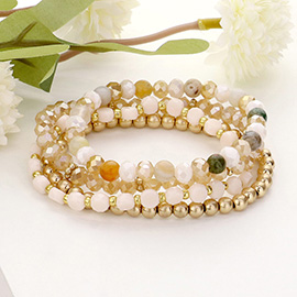 4PCS - Natural Stone Pointed Faceted Beaded Multi Layered Bracelets