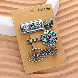 3PCS - Stone Embellished Western Flower Pointed Hat Clips