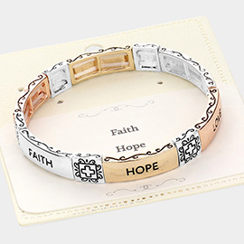 Faith Hope Love Message Metal Stretch Bracelet