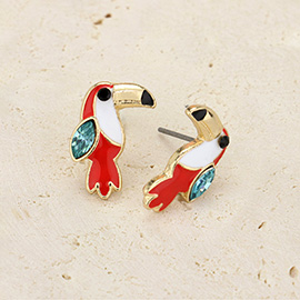 Stone Pointed Enamel Parrot Stud Earrings