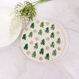 2PCS - Christmas Tree Printed Round Trivet