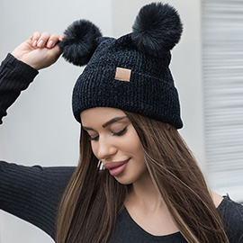 Double Pom Pom Pointed Beanie Hat