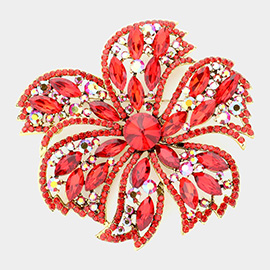 Stone Embellished Oversized Flower Pin Brooch